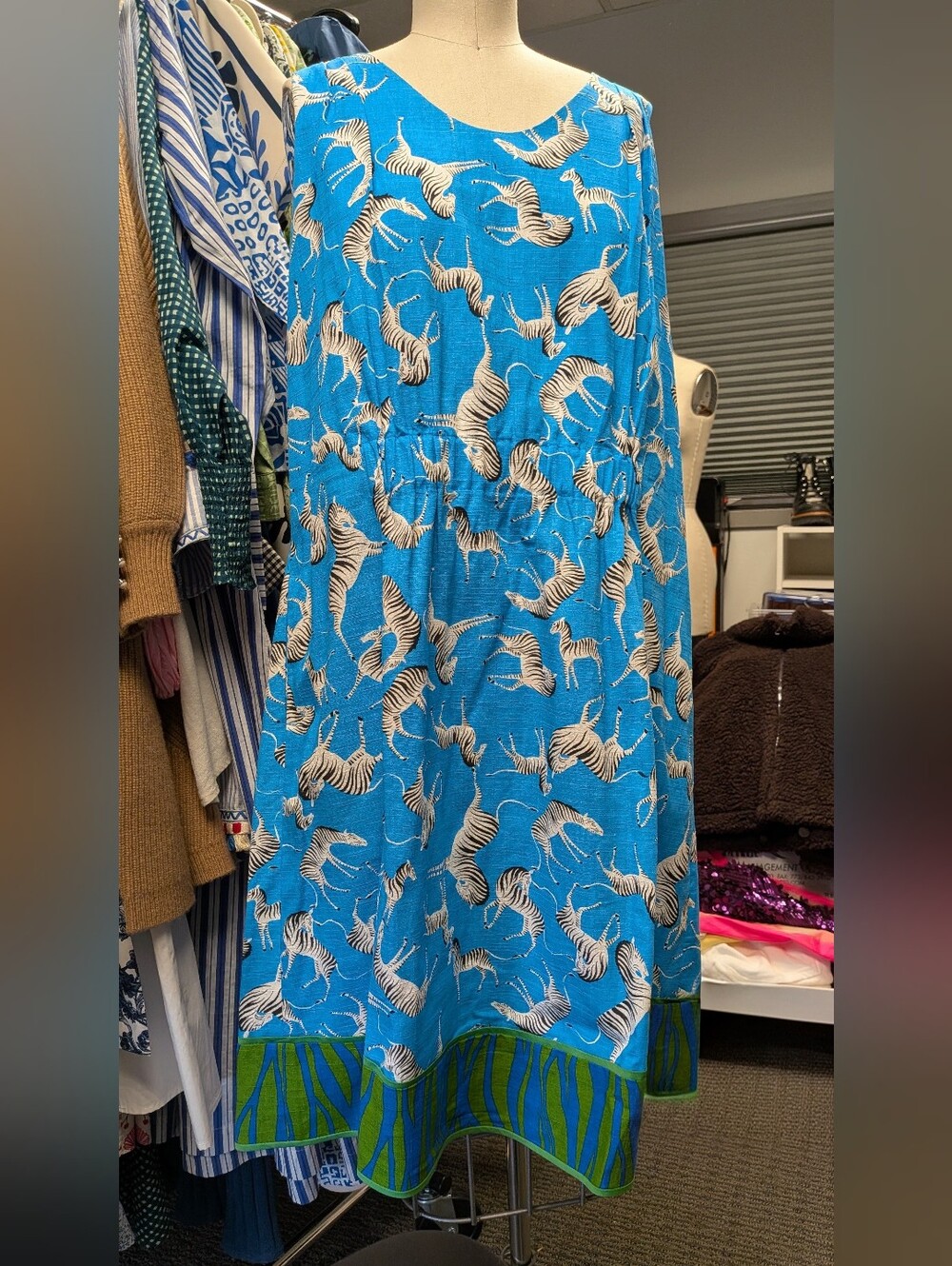 Blue Zebra Print Sleeveless Women’s Dress